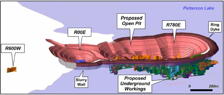 The proposed mining plan for Fission Uranium's Patterson Lake South Project in the Athabasca Basin of northern Saskatchewan. Source: Fission Uranium Corp.