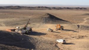 Drilling at the Erdene Resource Development Bayan Khundii gold project in southwest Mongolia. Source: Erdene Resource Development Corp.