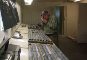 Examining diamond drill core at the Sugar Zone deposit at Harte Gold's project, northern Ontario. Source: Harte Gold Corp.